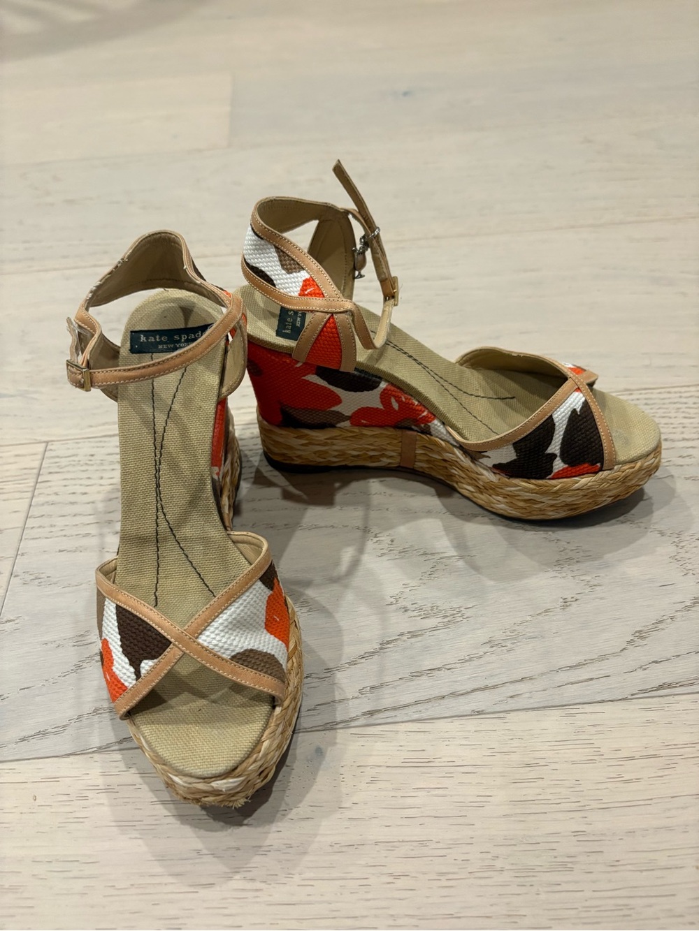 Kate Spade Orange Floral Espadrille Wedge Sandals